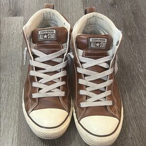 Converse Brown Leather and White mid-Top Sneakers